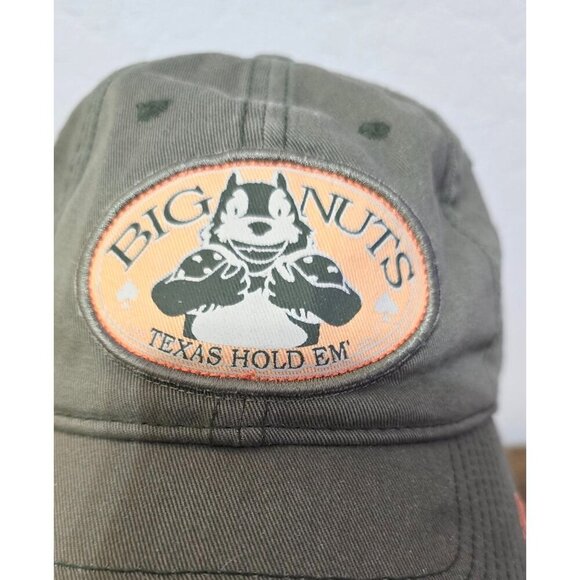 Big Nuts Texas Hold Em Adjustable Baseball Cap WPT Logo Olive Green Cotton Hat - Picture 3 of 11